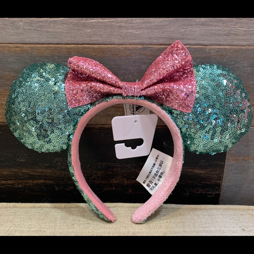 Disney Parks Mint Green & Pink Glitter Minnie Ears